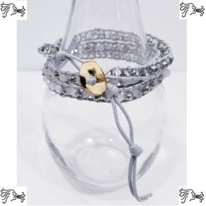 Beaded 3 Wrap Bracelet Gray Cord w/ Faceted Bead